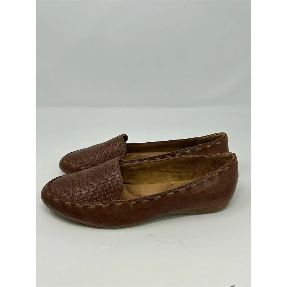 Born Womens Loafers Brown Woven Vamp Slip-On Driving Moc Flats Size 7.5